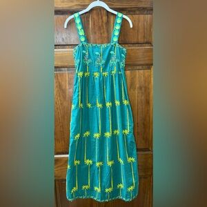 Elegant Teal and Yellow Embroidered Midi Dress